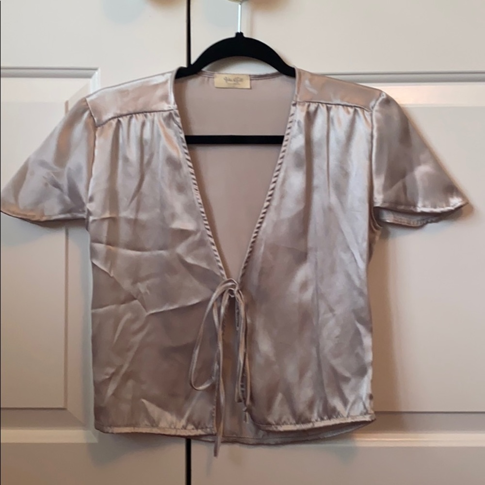John Galt Satin Tie Front Top - Brandy Melville